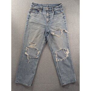 American Eagle Jeans Womens Size 12 Blue Destressed Curvy 90s Straight Whiskers